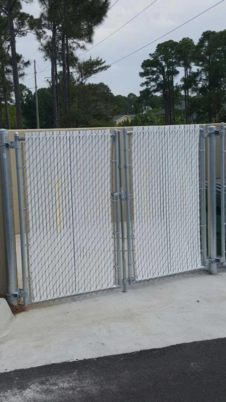Chain Link Dumpster Pad Gate With Privacy Slats